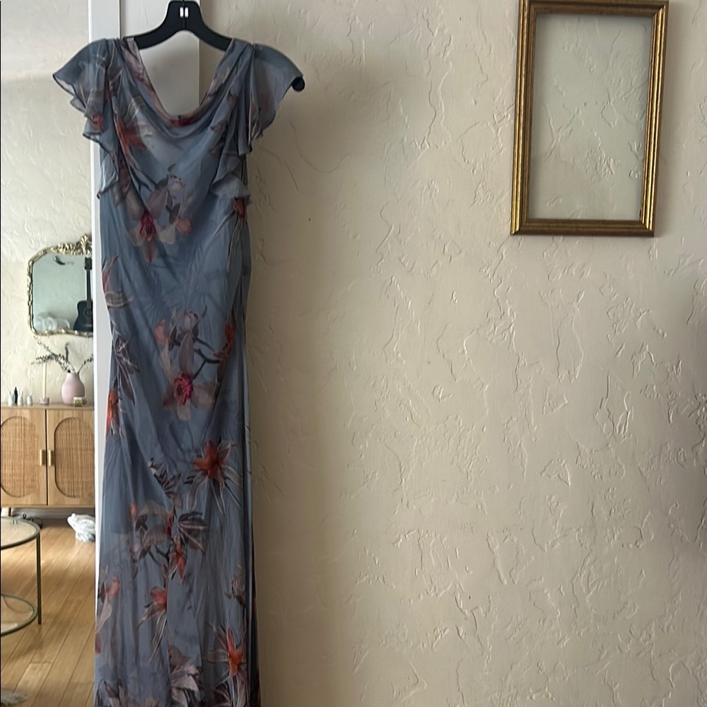 All Saints Dusty Blue Floral Cowl Maxi Dress